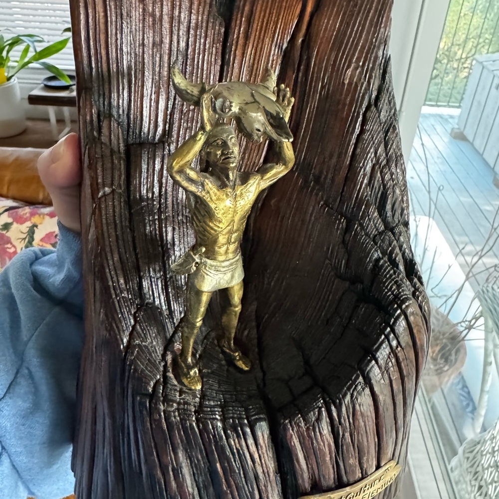Bronze Indian Warrior Sculpture on Wood Sterling Silver and Brass- WES FLEMING